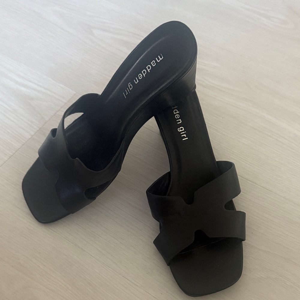 Madden Girl Black Slip-On Cutout Mule Heels